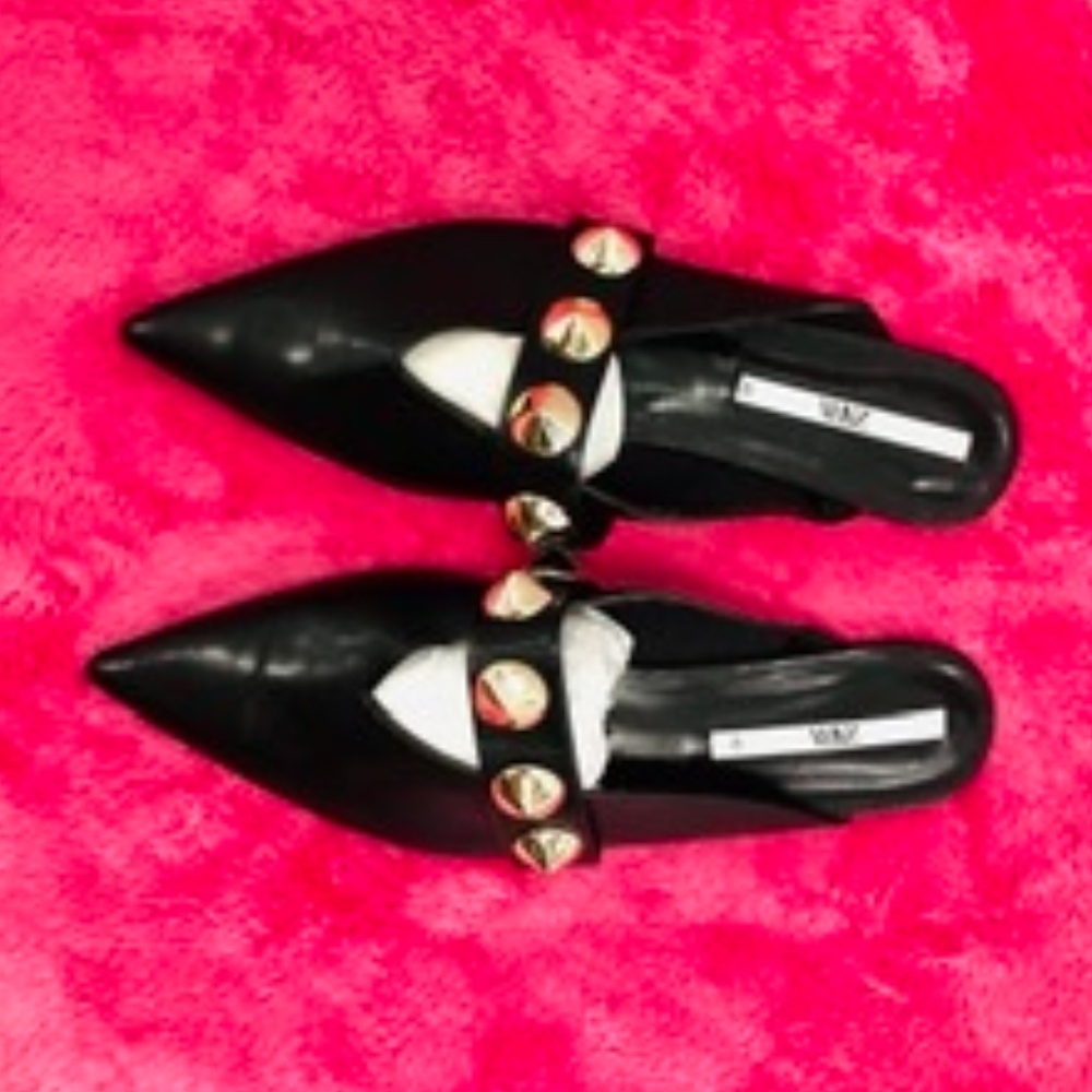 ZARA Black Studded Flat Mules, 40, NWBag